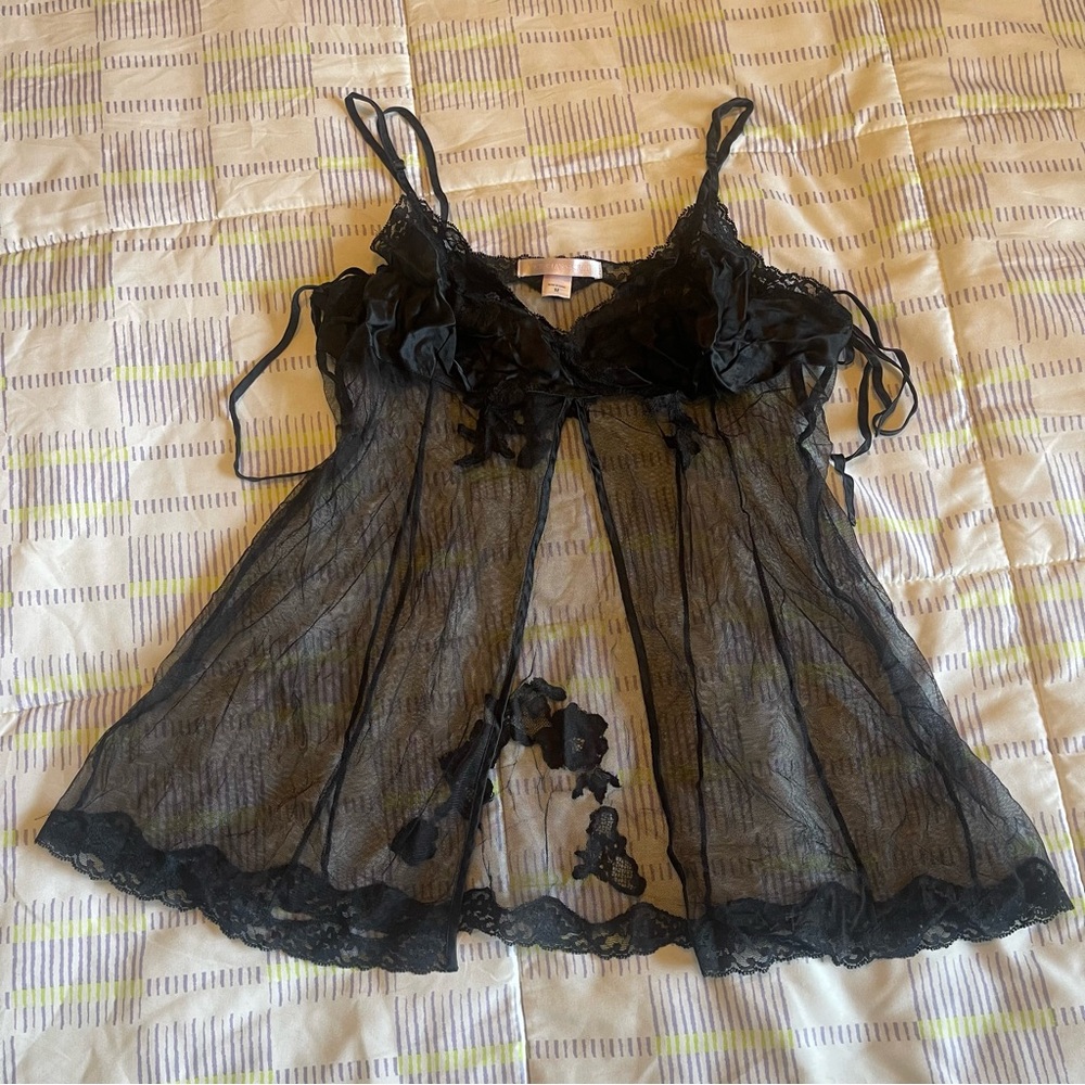 Victoria's Secret Black Sheer Lace Chemise